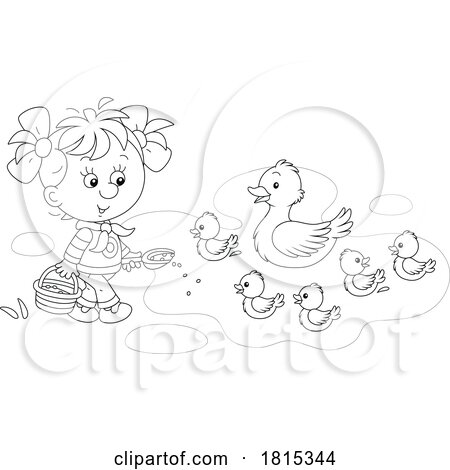 Cartoon Girl Feeding Ducks Clipart by Alex Bannykh