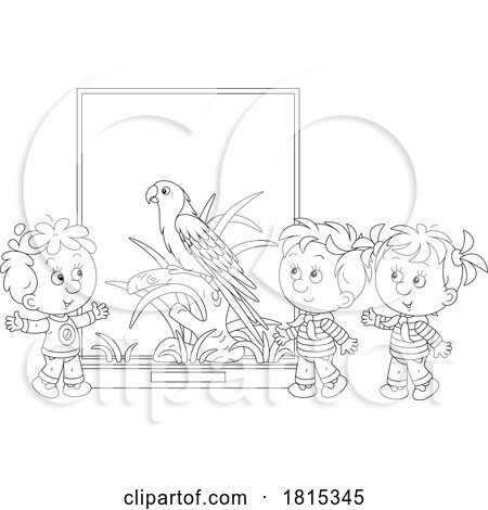 Cartoon Children Observing a Parrot Clipart by Alex Bannykh