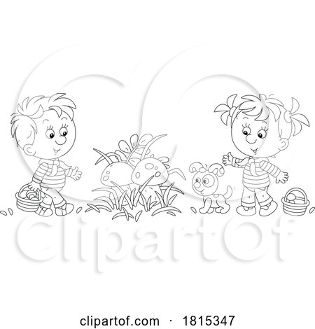 Cartoon Children Gathering Mushrooms Clipart by Alex Bannykh