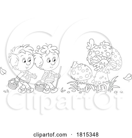 Cartoon Boys Gathering Mushrooms Clipart by Alex Bannykh