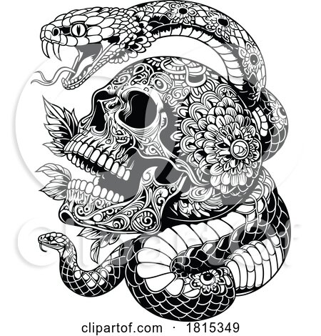 Black and White Skull with a Snake by dero