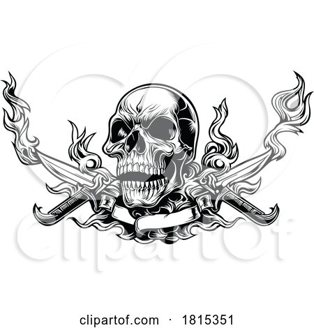 Black and White Skull with Flames and Knives by dero