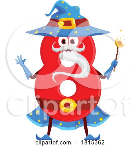 Wizard Number 8 Mascot Clipart by Vector Tradition SM