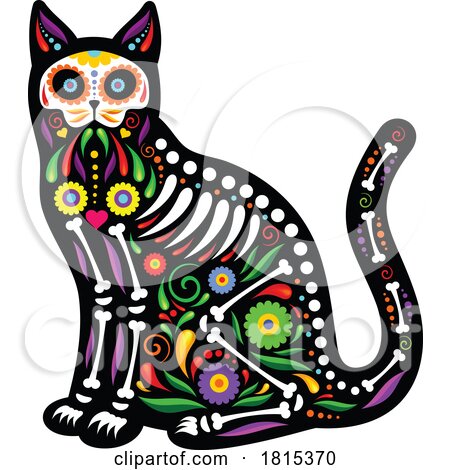 Mexican Day of the Dead Sugar Skull Cat Skeleton Clipart by Vector Tradition SM