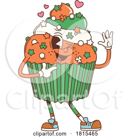 Retro Cartoon St Patricks Day Cupcake Character Clipart by Vector Tradition SM