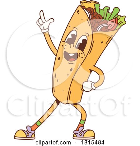 Retro Cartoon Burrito or Wrap Mascot Clipart by Vector Tradition SM