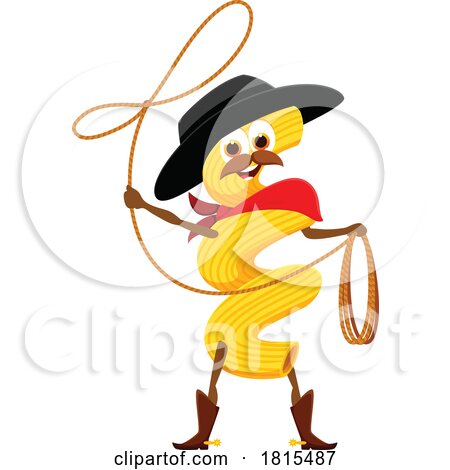 Cavatappi Pasta Cowboy Mascot Clipart by Vector Tradition SM