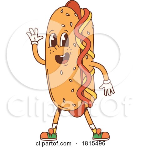 Retro Cartoon Hot Dog Mascot Clipart by Vector Tradition SM