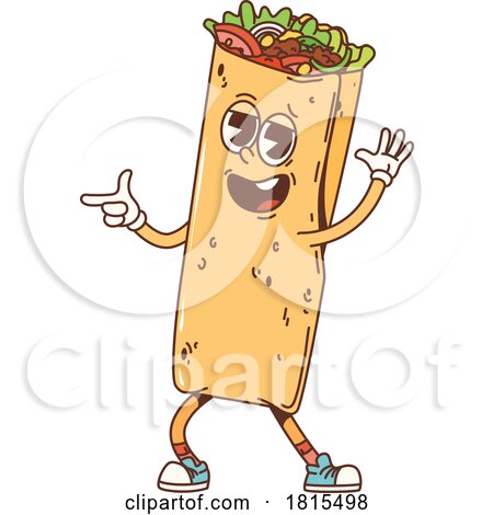 Retro Cartoon Burrito or Wrap Mascot Clipart by Vector Tradition SM