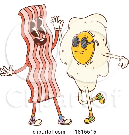 Retro Cartoon High Fiving Bacon and Egg Characters Clipart by Vector Tradition SM