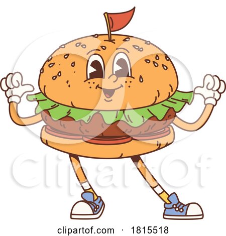 Retro Cartoon Hamburger Mascot Clipart by Vector Tradition SM