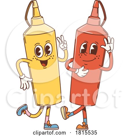 Retro Cartoon Ketchup and Mustard Bottle Mascots Clipart by Vector Tradition SM