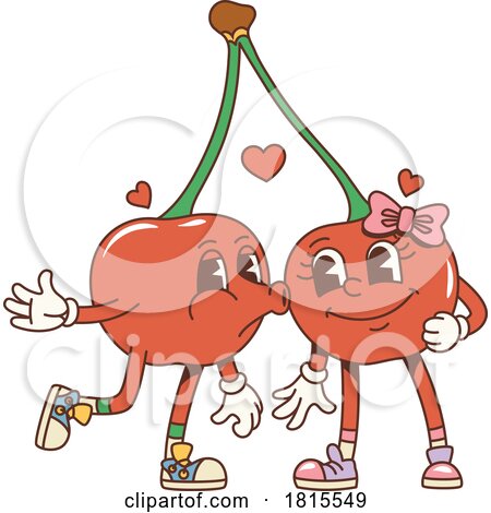 Retro Cartoon Cherry Couple Character Clipart by Vector Tradition SM