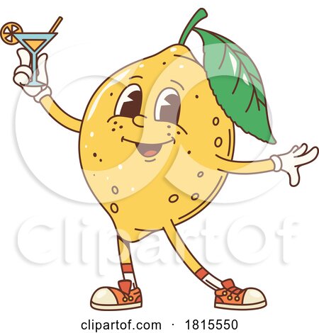 Retro Cartoon Lemon and Cocktail Character Clipart by Vector Tradition SM