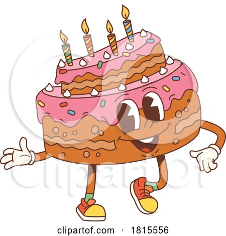 Retro Cartoon Birthday Cake Character Clipart by Vector Tradition SM