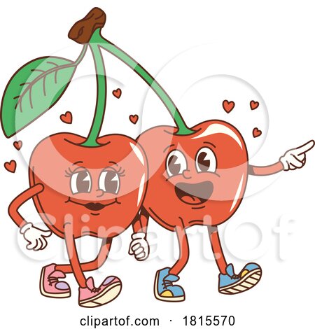 Retro Cartoon Cherry Couple Character Clipart by Vector Tradition SM