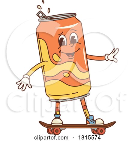 Retro Cartoon Skateboarding Soda Can Character Clipart by Vector Tradition SM