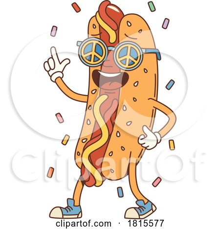 Retro Cartoon Hippie Hot Dog Character Clipart by Vector Tradition SM