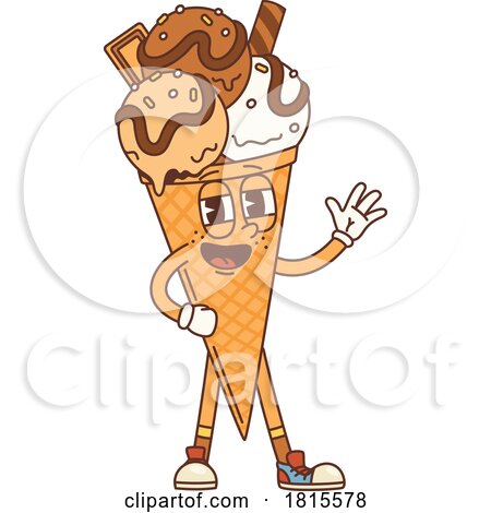 Retro Cartoon Ice Cream Cone Character Clipart by Vector Tradition SM