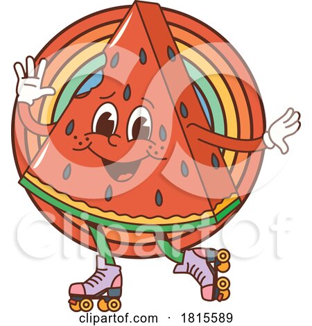 Retro Cartoon Roller Skating Watermelon Character Clipart by Vector Tradition SM