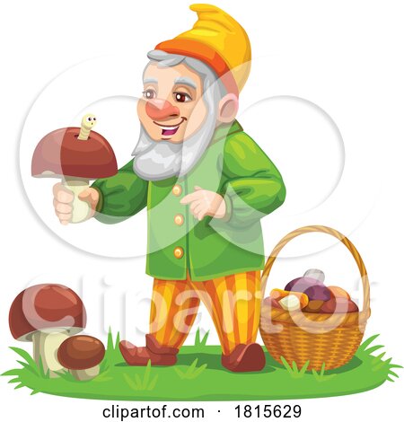 Gnome Gathering Mushrooms Clipart by Vector Tradition SM