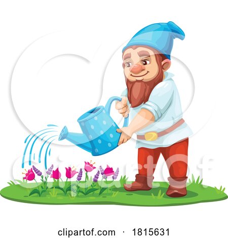 Gnome Watering Flowers Clipart by Vector Tradition SM