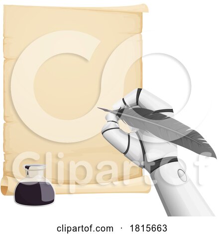 Robot Hand Writing with a Feather Quill Clipart by Vector Tradition SM