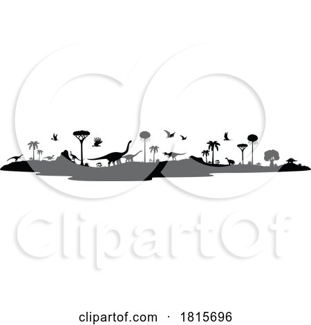 Silhouetted Landscape with Dinosaurs Clipart by Vector Tradition SM