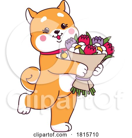 Shiba Inu Dog Holding Flowers Clipart by Vector Tradition SM