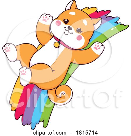 Shiba Inu Dog Sliding down a Rainbow Clipart by Vector Tradition SM