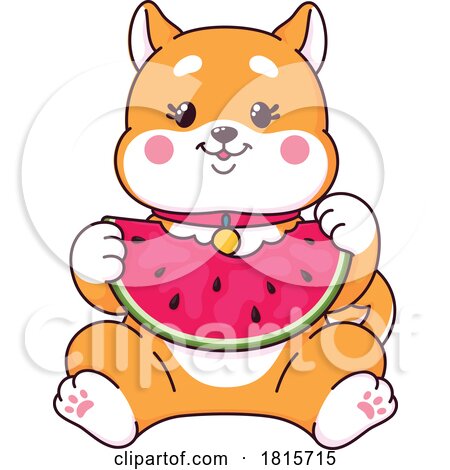 Shiba Inu Dog Eating Watermelon Clipart by Vector Tradition SM