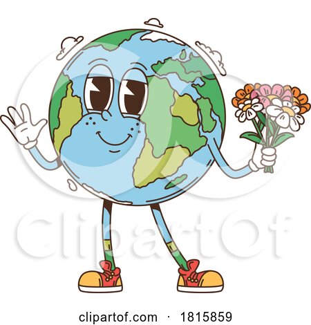 Earth Holding Flowers Mascot Clipart by Vector Tradition SM