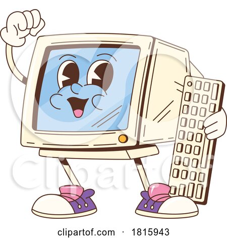 Retro Desktop Computer Mascot Clipart by Vector Tradition SM