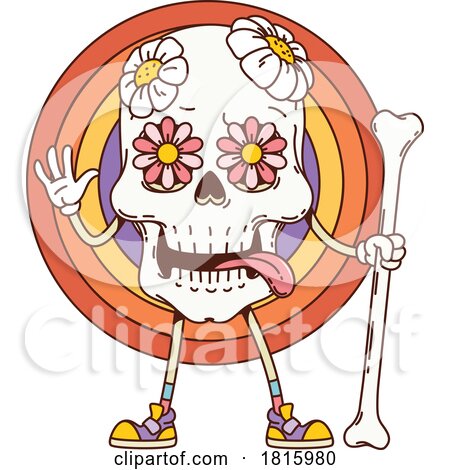 Groovy Floral Skull Mascot Clipart by Vector Tradition SM