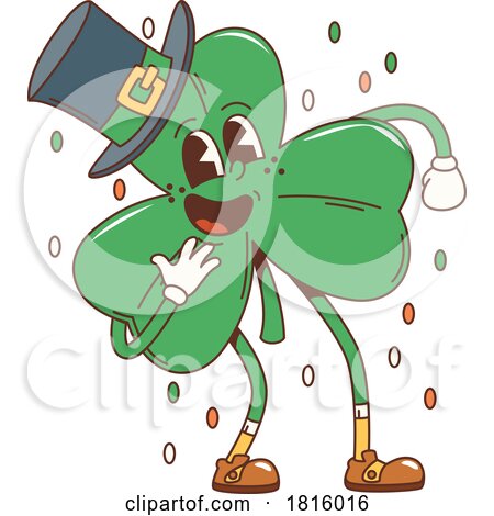 Retro Cartoon St Patricks Day Shamrock Mascot Clipart by Vector Tradition SM