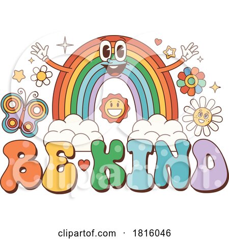 Be Kind Groovy Rainbow Mascot Clipart by Vector Tradition SM