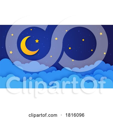 Background of Crescent Moon and Stars over Clouds Clipart by Vector Tradition SM