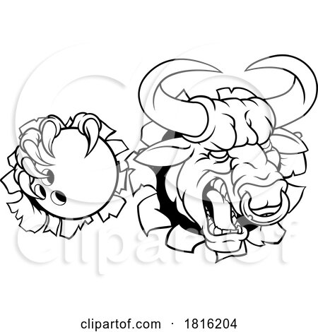 Bull Minotaur Longhorn Cow Bowling Mascot Cartoon by AtStockIllustration