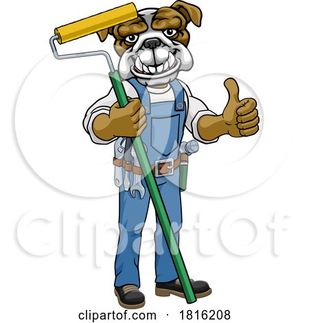 Bulldog Painter Decorator Paint Roller Mascot Man by AtStockIllustration