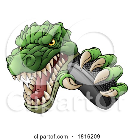 Crocodile Dinosaur Alligator Hockey Sports Mascot by AtStockIllustration