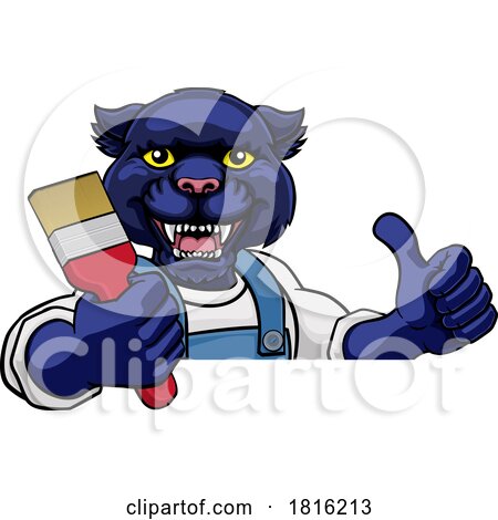 Panther Painter Decorator Holding Paintbrush by AtStockIllustration