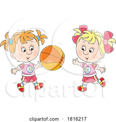 Girls Playing Basketball Clipart by Alex Bannykh