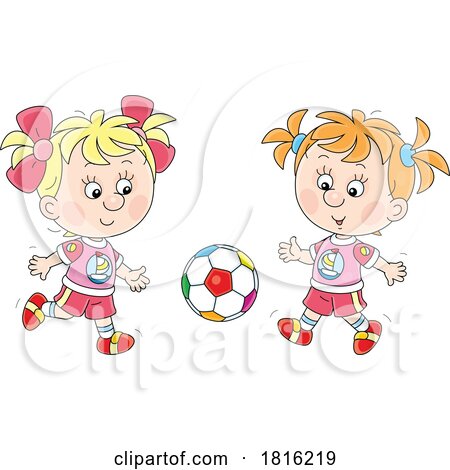 Girls Playing Soccer Clipart by Alex Bannykh