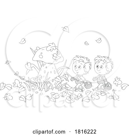 Boys Finding a Huge Mushroom Clipart by Alex Bannykh