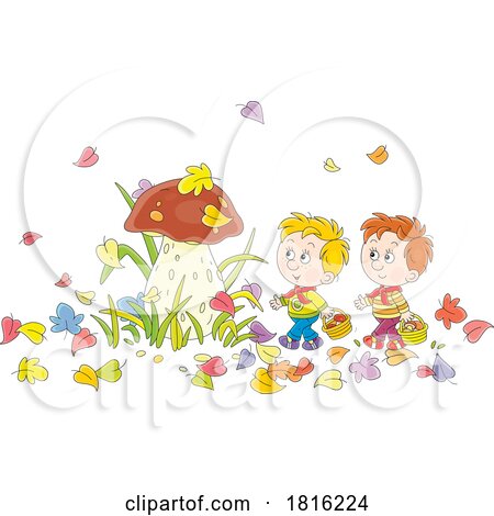 Boys Finding a Huge Mushroom Clipart by Alex Bannykh