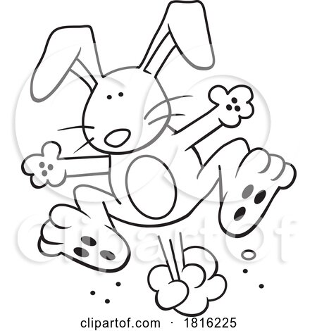 Cartoon Black and White Rabbit Jumping Clipart by Johnny Sajem