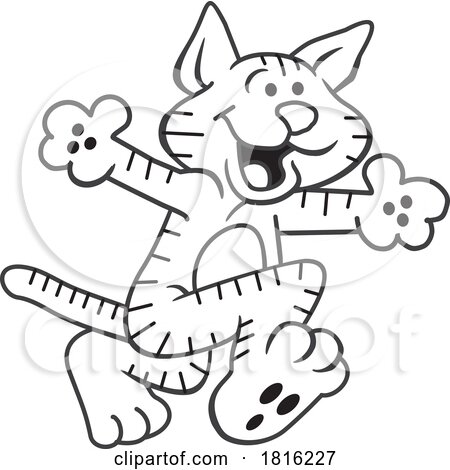 Cartoon Black and White Happy Cat Running Clipart by Johnny Sajem