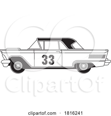 Side Profile View Black and White Numbered 99 Muscle Car Clipart by Lal Perera