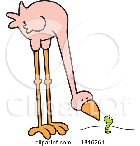 Cartoon Big Bird Observing a Worm Clipart by Johnny Sajem