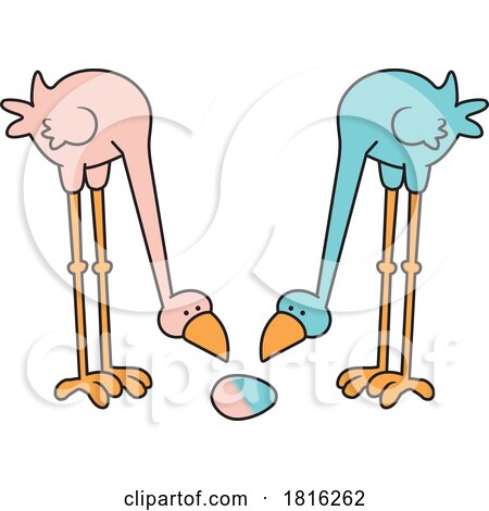 Cartoon Birds Looking at a Blue and Pink Egg Clipart by Johnny Sajem